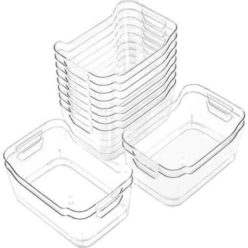 12 Pack Clear Plastic Storage Bins, Pantry Organizers and Storage, Clear Pantry Organizer Bins, Plastic Containers with Handle for Kitchen,Freezer,Cabinet,Closet,Bathroom Under Sink Storage