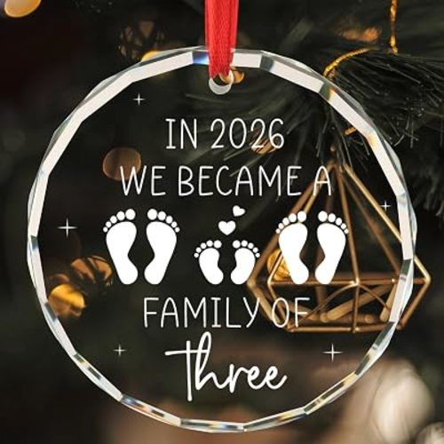 Newborn Baby Gifts for Couples in 2026 We Became a Family of Three Baby's First Christmas Ornament First Time Parents Mom Dad Gifts Family of 3 Christmas Tree Decoration Glass Round Ornament