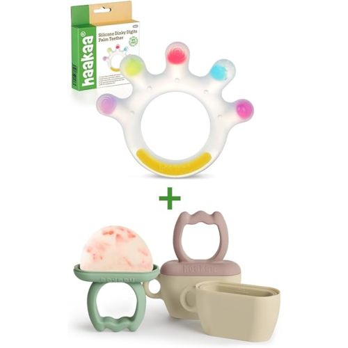 Large-Palm Baby Teether Combo & Baby Popsicle Molds（Blush + Pea Green）