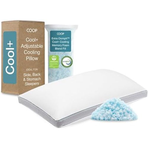 Coop Home Goods Cool+ Adjustable Pillow, King Size Plus Shaped Memory Foam Pillows with Cooling Gel, Back, Neck Support, Stomach or Side Sleeper Pillow, CertiPUR-US/GREENGUARD Gold