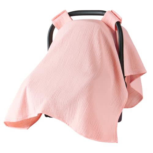 100% Muslin Cotton Car Seat Cover for Baby, Soft Breathable Car Seat Canopy | Soft, Breathable & Lightweight Full-Coverage Protection Muslin Summer carseat covers baby, Suitable for Newborn Boys & Girls