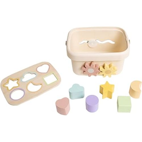 Pearhead Shape Sorter Bucket Toy, Montessori Learning Toy, Shapes Sorting Bucket with Wooden Blocks for Developmental Play, Educational Cube Toy for Toddlers and Babies, Ages 12m+
