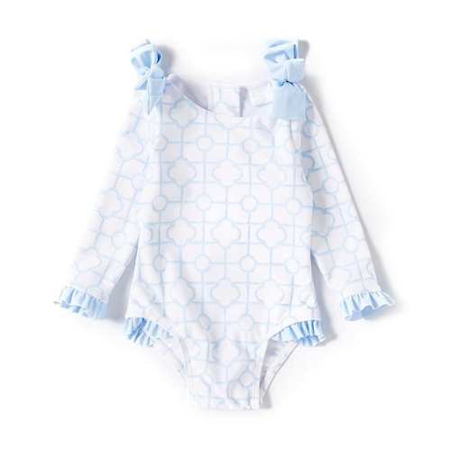 Edgehill Collection x The Broke Brooke Baby Girls Newborn-24 Months Camille Trellis Print Bow Shoulder Detail One Piece Swimsuit