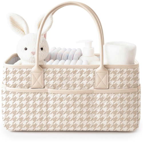 Floral Quilted Diaper Caddy Organizer, Diaper Caddy Basket with Handles and Removable Dividers, Baby Nursery Storage Basket for Wipes and Diapers, Portable Car Organizer, Registry Search Must Haves