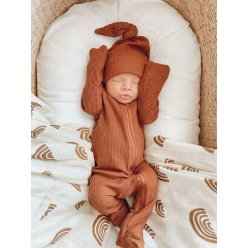 Organic Waffle Basic Zip Footie, Caramel