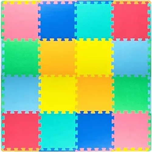 ProSource Baby Play Mat, Soft Foam Floor Tiles for Kids, Interlocking EVA Panels for Playpen Use, Crawling Development Surface, Safe Non-Toxic Toddler Flooring, 16 Tiles, Multicolor