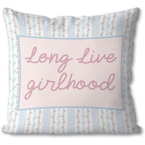 Long Live Girlhood Pillow Covers 18x18, Pink Throw Pillow Covers, Outdoor Decorative Pillow Case for Couch Sofa Bedroom Cushion Home Decor,