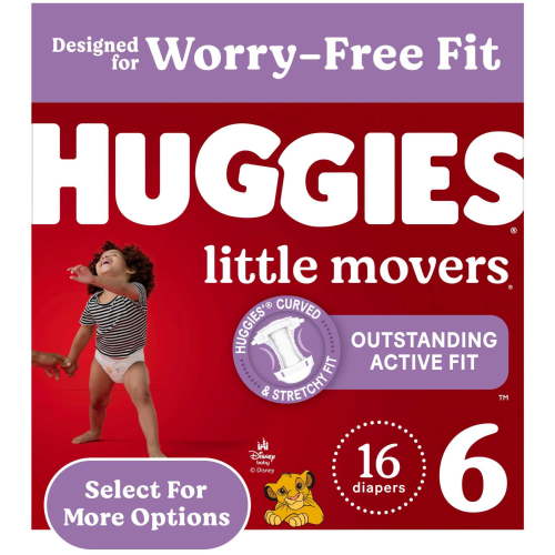 Huggies Little Movers Baby Diapers, Size 6 (35+ lbs), 16 Ct (Select for More)