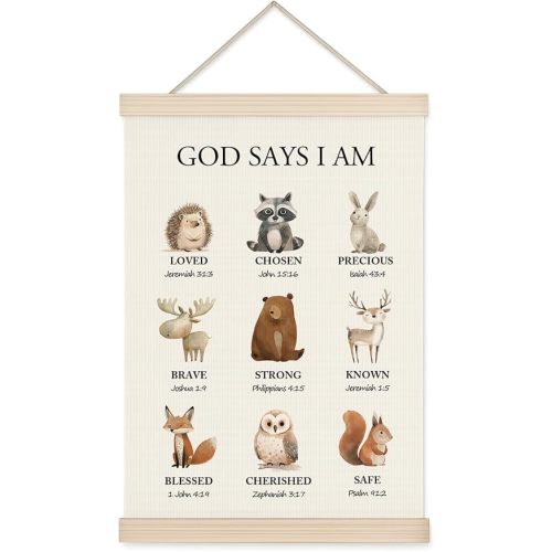 Woodland Christian Wall Art for Nursery, 11x17in Oxford Cloth Hanging Banner with Bible Verses, Woodland Animal Forest Theme Scripture Decor for Kids Bedroom, Prayer Room, Nursery & Spiritual Gifts