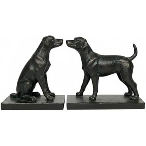 Comfy Hour 9.1" Black Labrador Retriever Figurine Style Bookends, Rustic Antique Vintage Dog Statue Home Decor, Heavy Duty Animal Book Stoppers Duo