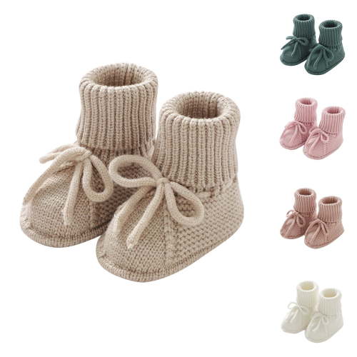 Hinvhai Baby Booties Newborn Infant Sock Shoes Hand Knitted Boy and Girl Cozy Shoes White 6(9)