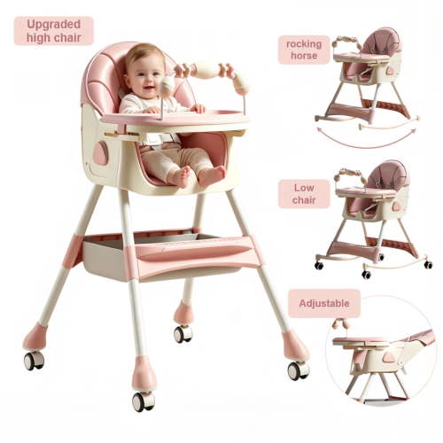 8-in-1 Convertible Baby High Chair Baby Feeding Chairs & Baby Scooter with Portable Dining Chairs and PU Cushion for Babies and Toddlers,Pink