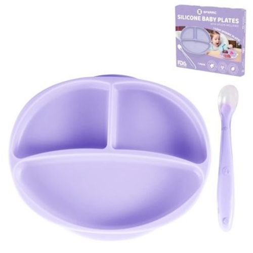 Silicone Suction Plate for Baby - 100% Food Grade Silicone Divided Plate | Toddler Self Feeding Training Suction Plate Set | BPA-Free (Lavender)