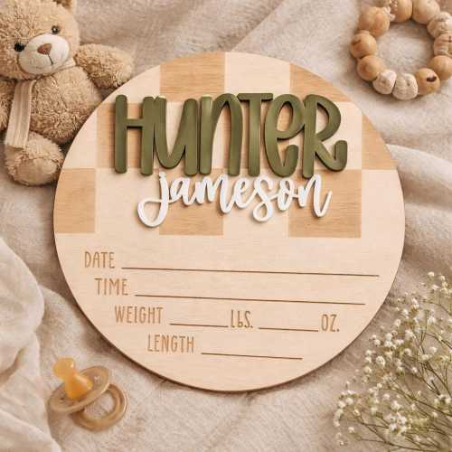Personalized Birth Announcement | Custom Newborn Stats Plaque | Wooden Baby Name Sign | Nursery Decor | Baby Shower Gift | Birth Details