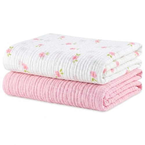 Muslin Swaddle Blankets for Newborns, 2 Pack Multipurpose 100% Organic Cotton, Ultra Soft Breathable Receiving Blanket 47 x 47 inches, Swaddle Wrap for Baby Boys & Girls