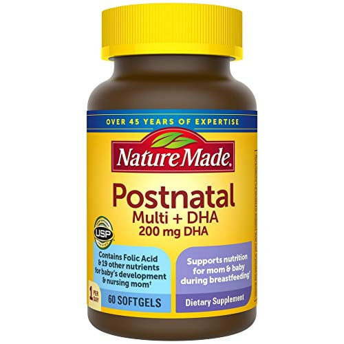 (2 pack) Nature Made Postnatal Multivitamin + DHA 200 mg, 60 Softgels, to Support Nursing Moms & Babies During Breastfeeding, Postnatal Vitamins & Nutrients Include Iron, Vitamin D3, Calcium, Iodine