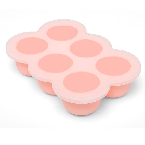 6x3oz Baby Food Freezer Tray with Clip on Lid Gossamer Pink | Leakproof Freezer Molds Silicone Storage Container for Purees Fruits Vegetables