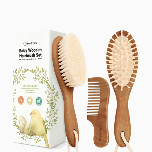 KeaBabies Baby Hairbrush Set - Dark Walnut