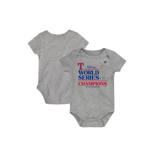 Infant Fanatics Branded Heather Gray Texas Rangers 2023 World Series Champions Locker Room Bodysuit, 18M
