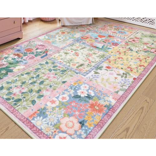 Amour Washable Boho Patchwork Floral Pink Rug - Lahome