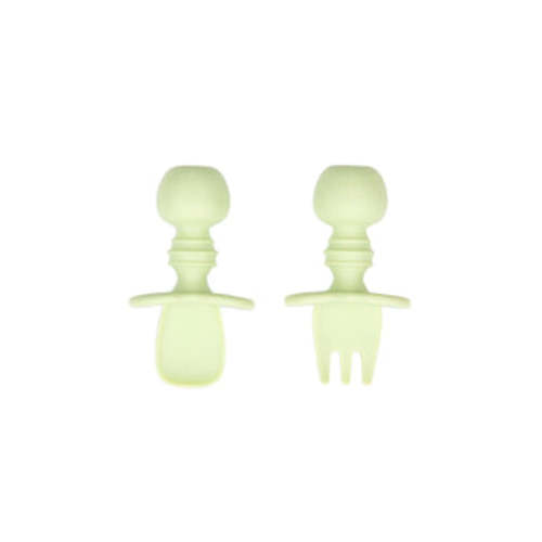 Chewtensils Silicone Baby Spoon and Fork Set – Sage | Bumkins Baby