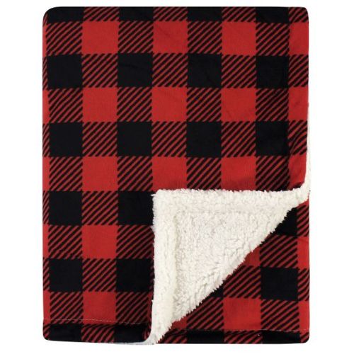Hudson Baby Infant Plush Blanket with Faux Shearling Back, Buffalo Plaid, One Size