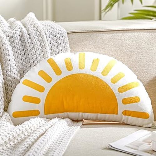 Newwiee Sunshine Throw Pillow Boho Classroom Reading Corner Semicircular Cute Soft Throw Sun Pillow Decorative for Book Center Daily Cushion Semicircular Home Bedroom Playroom Decor 10 x 16 Inch