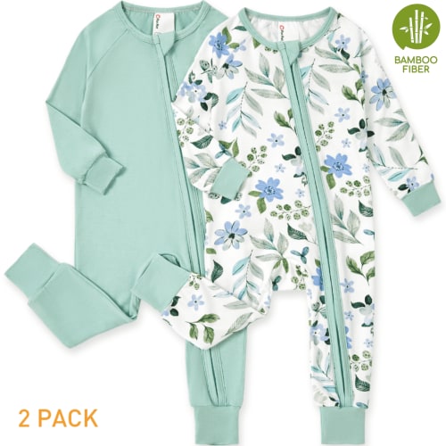 PatPat Baby Girl Clothes Viscose from Bamboo Snug Fit Footless Zip Bodysuits Sleep N Play Pajamas Baby Girl Gifts 2Pack,0-24 Months