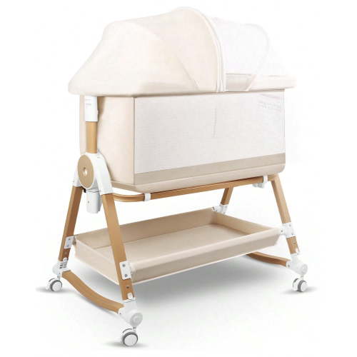 4 in 1 Baby Bassinet Bedside Sleeper W/ Wheels,Storage Basket,Adjustable 7 Heights,Mosquito Net,Matress,Breathable Mesh Crib for Infants Toddler,White