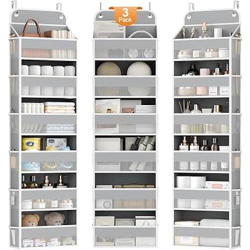 Yecaye 3 Pack Over The Door Organizer, 6-Tier Closet Door Hanging Organizer with 12 Mesh Pockets, Bathroom Organizers and Storage, Ultra Sturdy Large Capacity Over Door Storage Newborn Baby Essentials