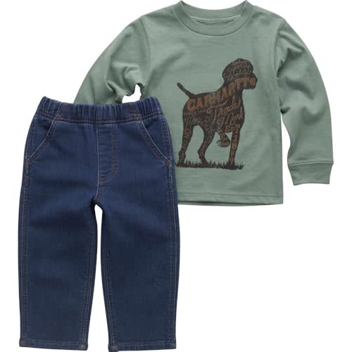 Carhartt Kid's CG8103 Long-Sleeve Dog T-Shirt and Denim Pant Set - Boys