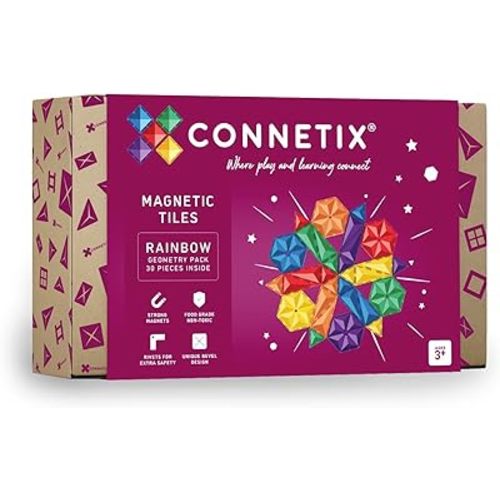 CONNETIX Magnetic Tiles Rainbow Geometry Pack, 30 Pieces