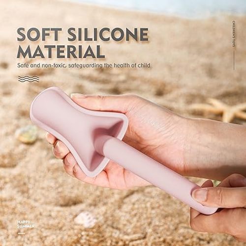 11Pcs Silicone Beach Toys,Modern Baby Beach Toys,Travel Friendly Beach Set,Silicone Bucket, Shovel, 8 Sand Molds, Beach Bag,Silicone Sand Toys for Toddlers, Kids (Pink)