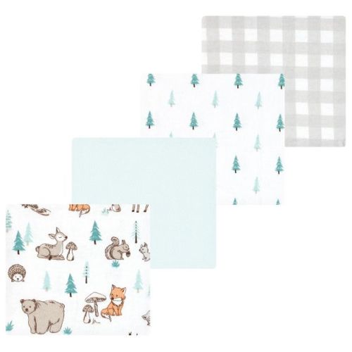 Luvable Friends Hudson Baby Flannel Receiving Blankets 4pk, Forest Animal Friends