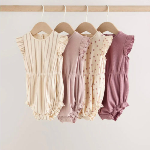 Buy Pink Tonal Spot and Stripe Frill Shoulder Baby Rompers 4 Pack from Next USA