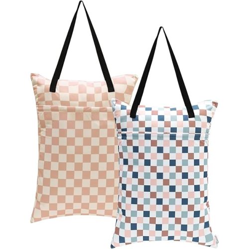ALVABABY 2 Pack Large Wet Dry Bag Waterproof Hanging Cloth Diaper with Double Zippered Pockets 25x18 inches 2HL02