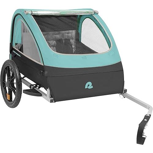 Retrospec Rover Bike Trailer for Kids - Foldable Single & Double Passenger Design With 16in Wheels, 5-Point Safety Harness & Weather Shield - Baby Bike Trailer With Storage
