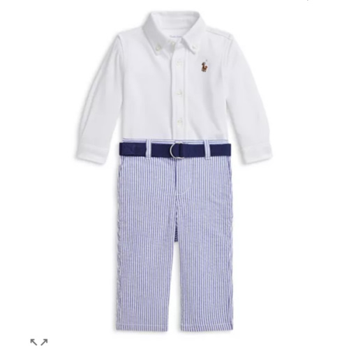Polo Boys' Shirt, Belt & Seersucker Pant Set - Baby