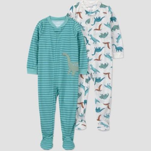Carter's Just One You® Toddler Boys' 2pk Poly Dinosaur and Striped Pajama Set - Green/Gray 12M