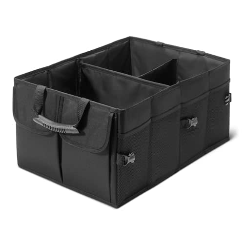 Amazon Basics Trunk Organizer for Car, Multi-Compartment Car Storage, Foldable, 13.5 Gallon, Black