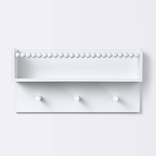 Wall Hook Shelf with Beading - White - Cloud Island™: MDF Frame, Painted Finish, 3 Hooks, Decorative Wall Shelf