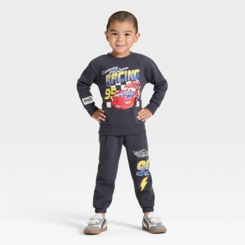 Toddler Boys' 2pc Disney Cars Lightning McQueen Racing Fleece Pullover and Bottom Set - Black