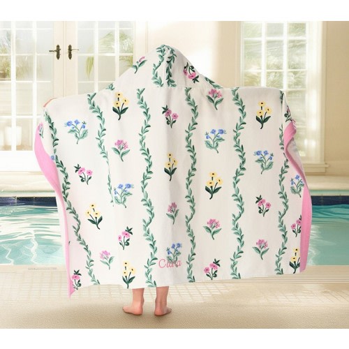 Stripe Floral Kid Beach Hooded Towel UPF 50+