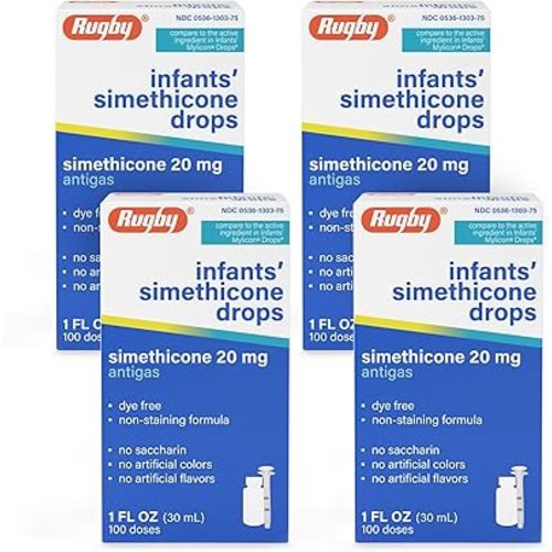 Rugby Dye-Free Infants' Gas Drops - Simethicone 20 mg Liquid Drops for Newborns, Babies, Toddlers, and Kids - Fast Relief from Gas Discomfort - No Artificial Colors or Flavors - 1 Fl. Oz. (4 Pack)