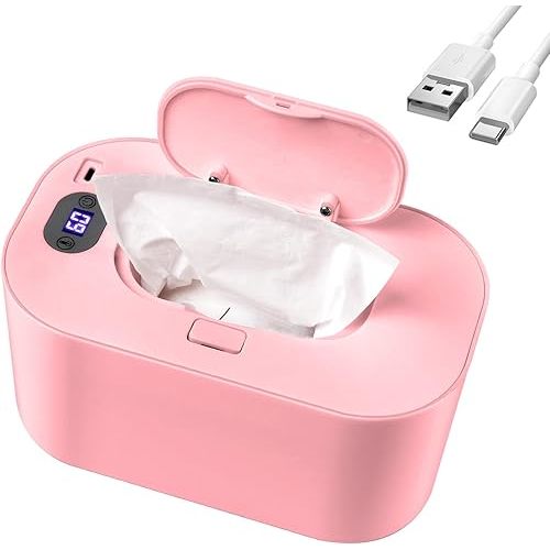 Baby Wipe Warmer and Baby Wet Wipes Dispenser, 5 Modes of Temperature Heating Control Portable Diaper Wipes Warmer for Newborn Baby, Baby Shower Gifts Pink