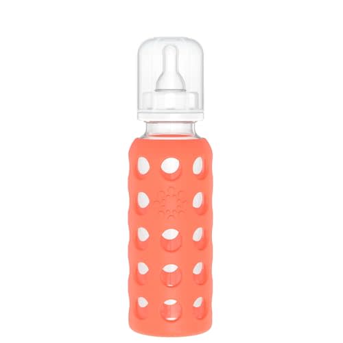 Lifefactory 9-Ounce Glass Baby Bottle with Stage 2 Nipple and Protective Silicone Sleeve Papaya (LF110019C4)