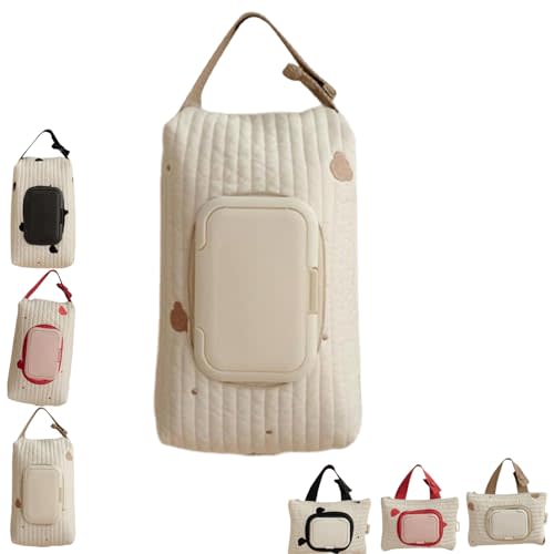 Embroidered Bear Stroller Wet Wipe Pouches,Stylish Bear Embroidery Wet Wipe Pouches,Portable Baby Wipe Holder Embroidery Baby Storage Bag Designings Stylish for Travel & Daily Use Diaper Bag (KhakiB)
