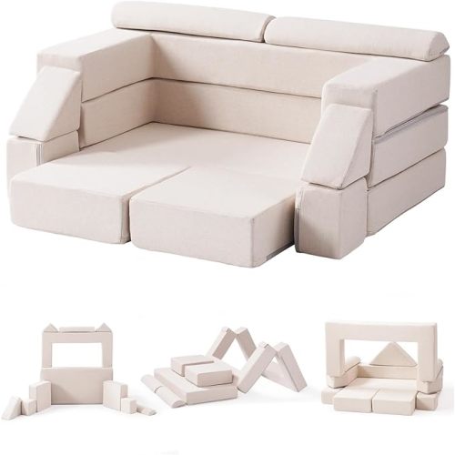 ROBUD Nugget Couch, Beige Modular Kids Play Couch, DIY-Style & Washable Toddler Sofa for Playroom, Bedroom, Nursery, WG411