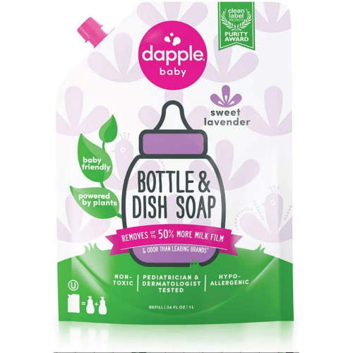 Dapple Baby Bottle and Dish Soap Refill Pack, Sweet Lavender Liquid Soap, 34 fl oz