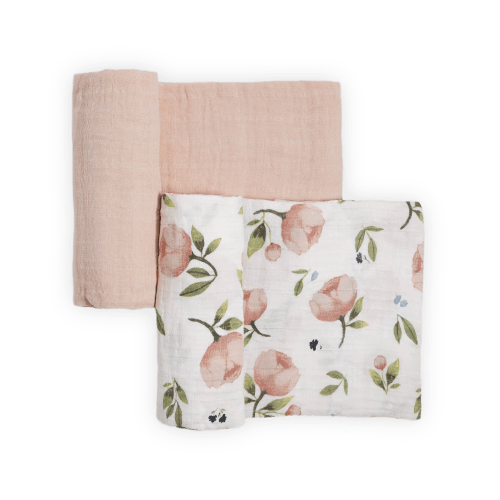 Organic Cotton Muslin Swaddle Blanket 2 Pack - Watercolor Floret